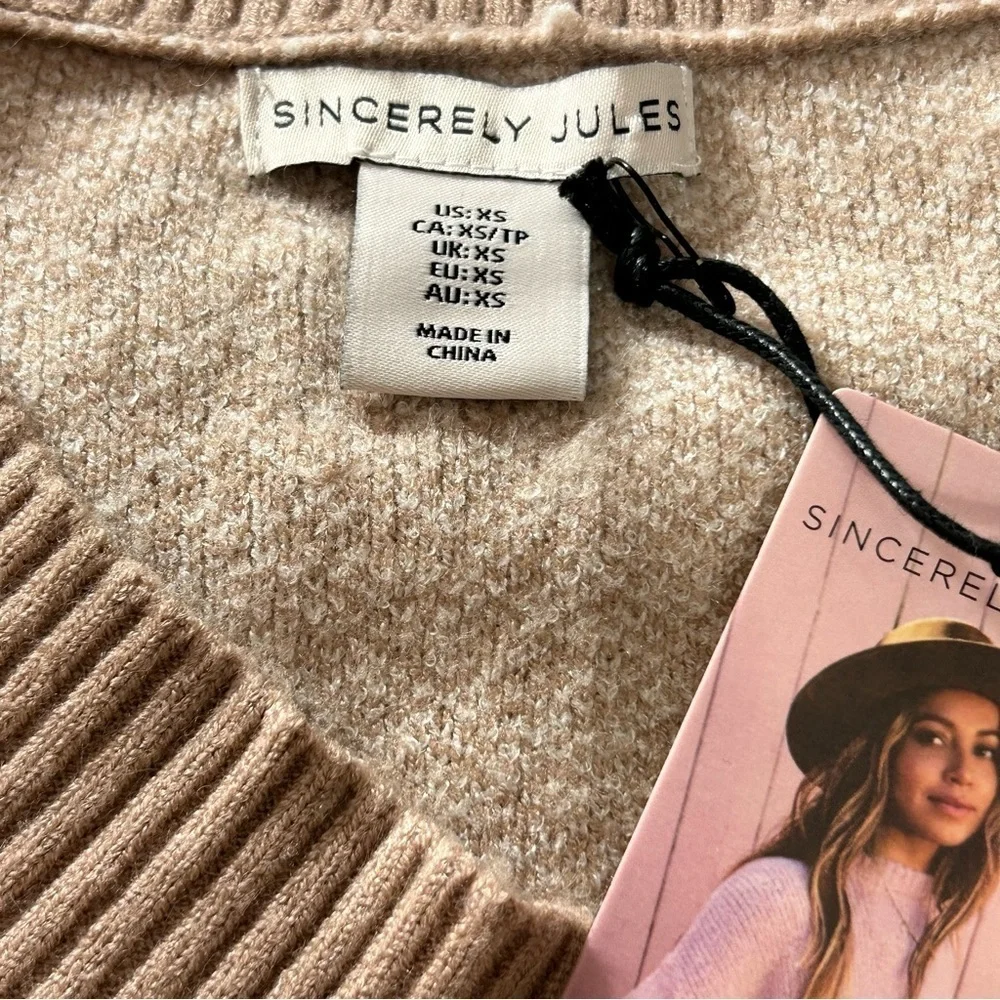 Sincerely Jules Sweater Vest Tan Cream Size XS NWT